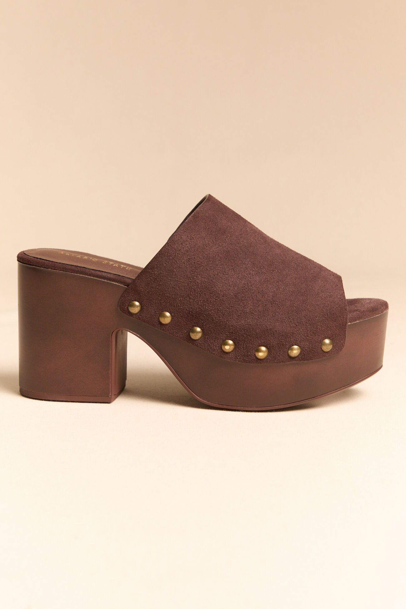 Hayden Suede Grommet Wood Heel