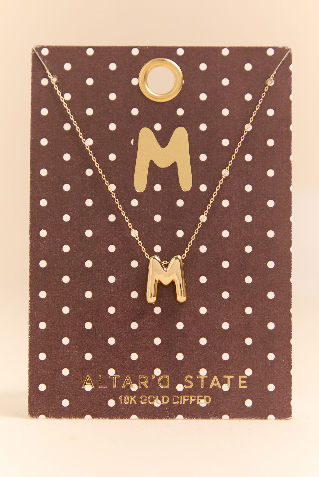 18k Gold M Bubble Monogram Necklace