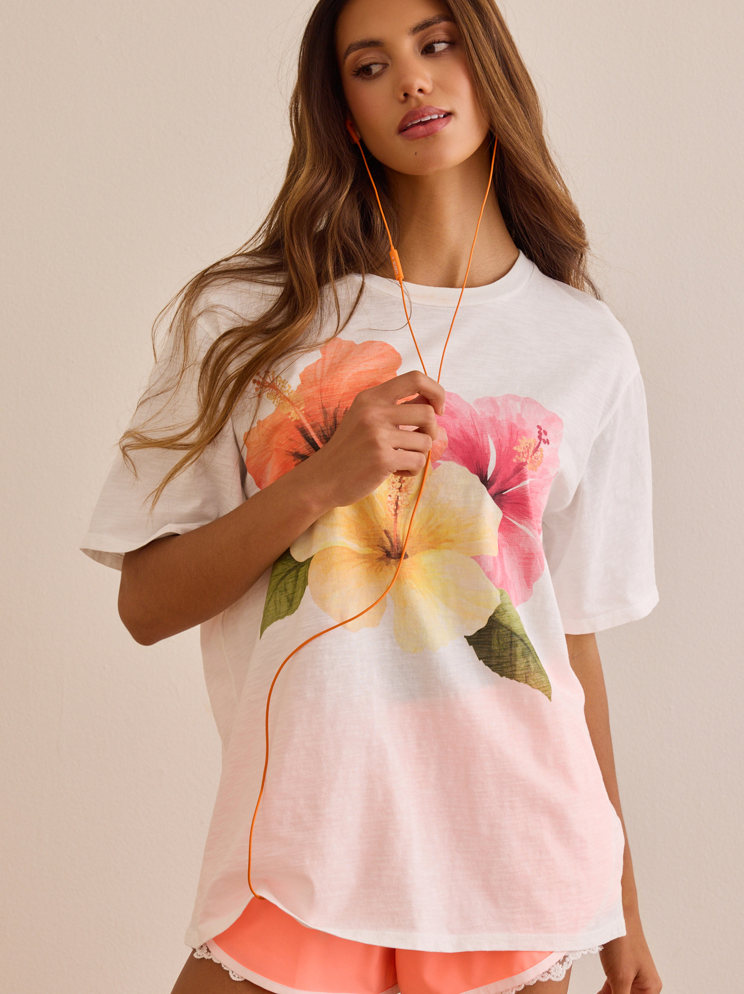 Hibiscus Floral Graphic Tee in Ivory | AS Revival