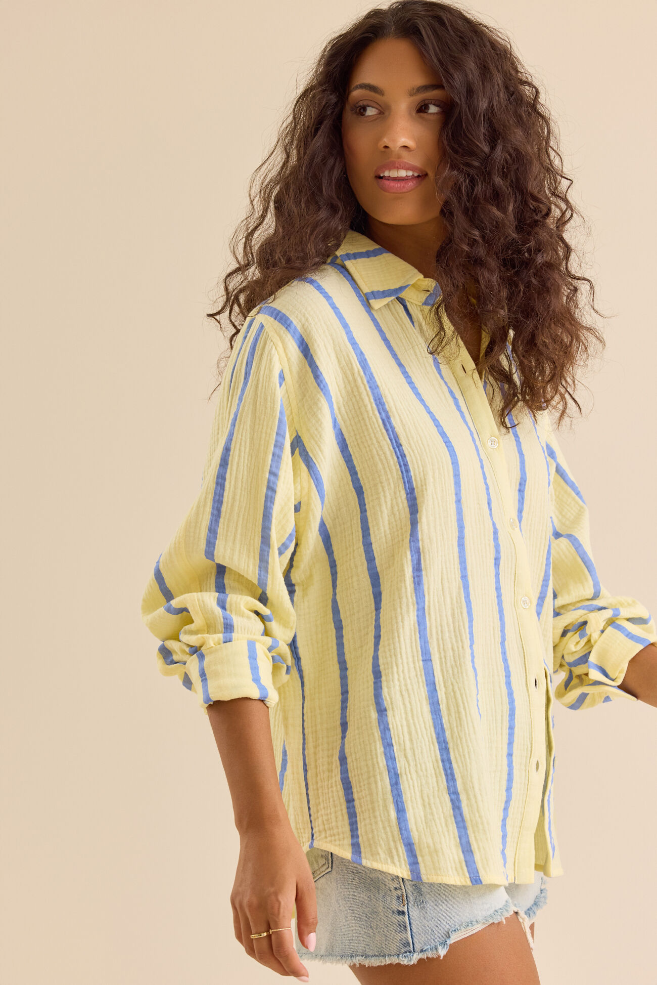 Vienna Striped Button Down Top