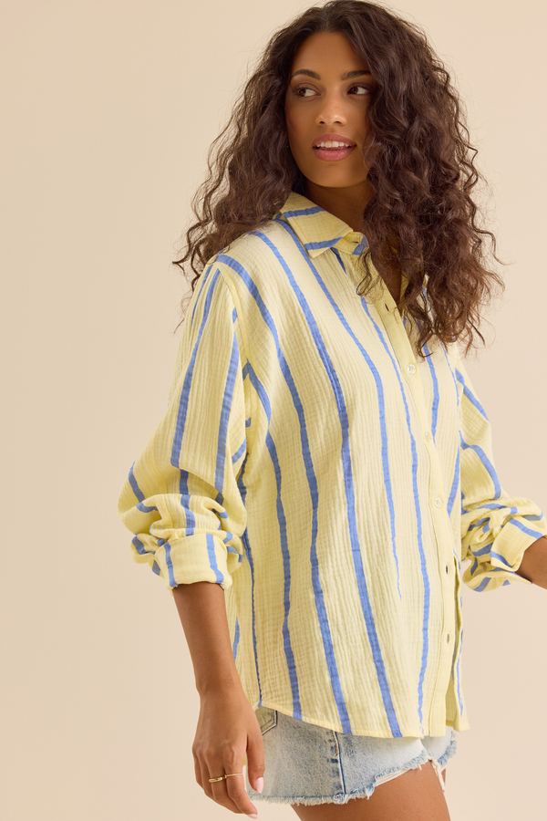 Vienna Striped Button Down Top Detail 4 - Altar'd State