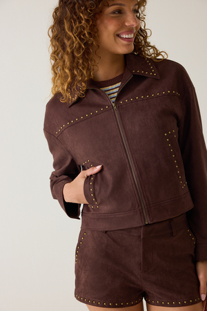 Norah Suede Studded Jacket - Altar'd State - 