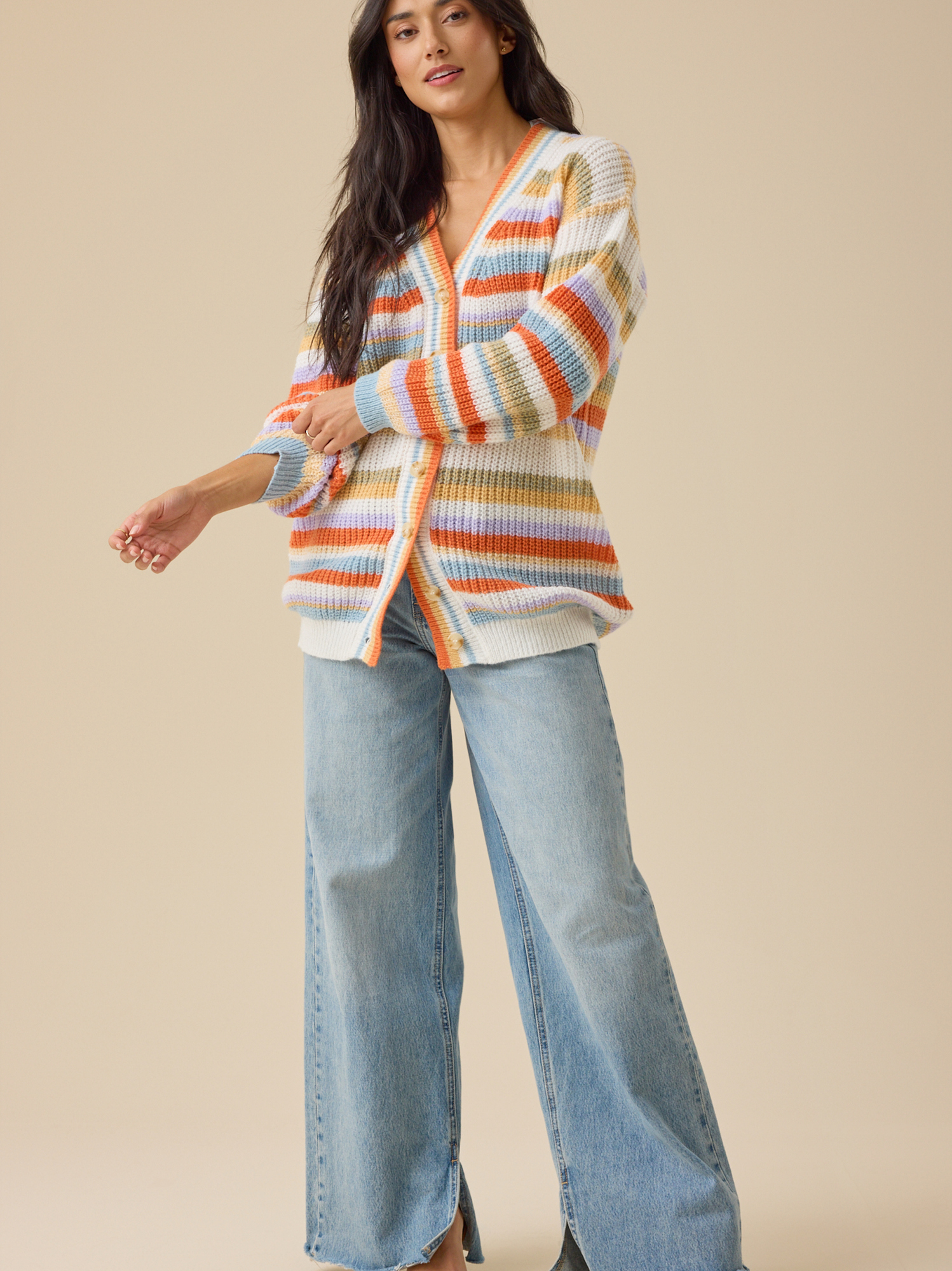Grace Striped Cardigan in Ivory Multi | Altar'd State