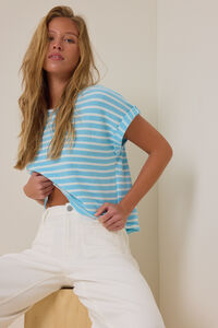 Hattie Stripe Roll Sleeve Crew - Altar'd State
