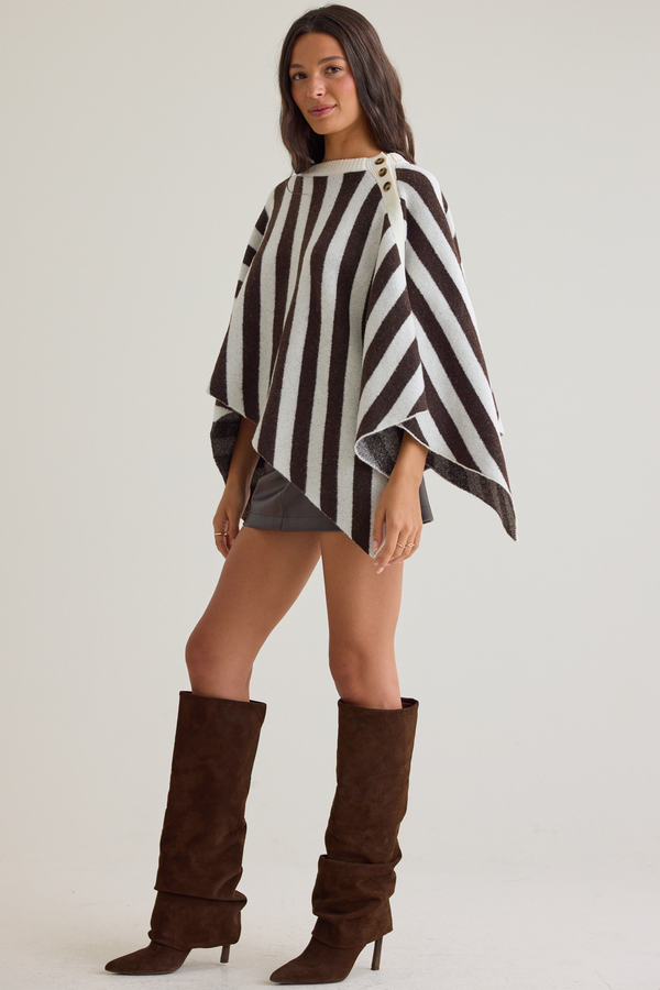 Abby Striped Button Poncho Detail 4 - Altar'd State