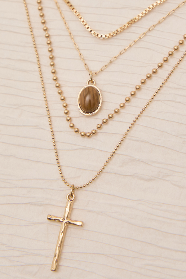 Dainty Layered Cross Necklace Detail 2 - Altar'd State