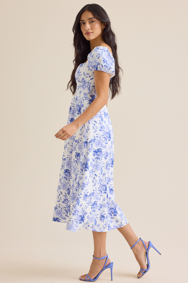 blue and white floral midi dress Florence Blue Floral Tie Strap Midi Dress main image 0