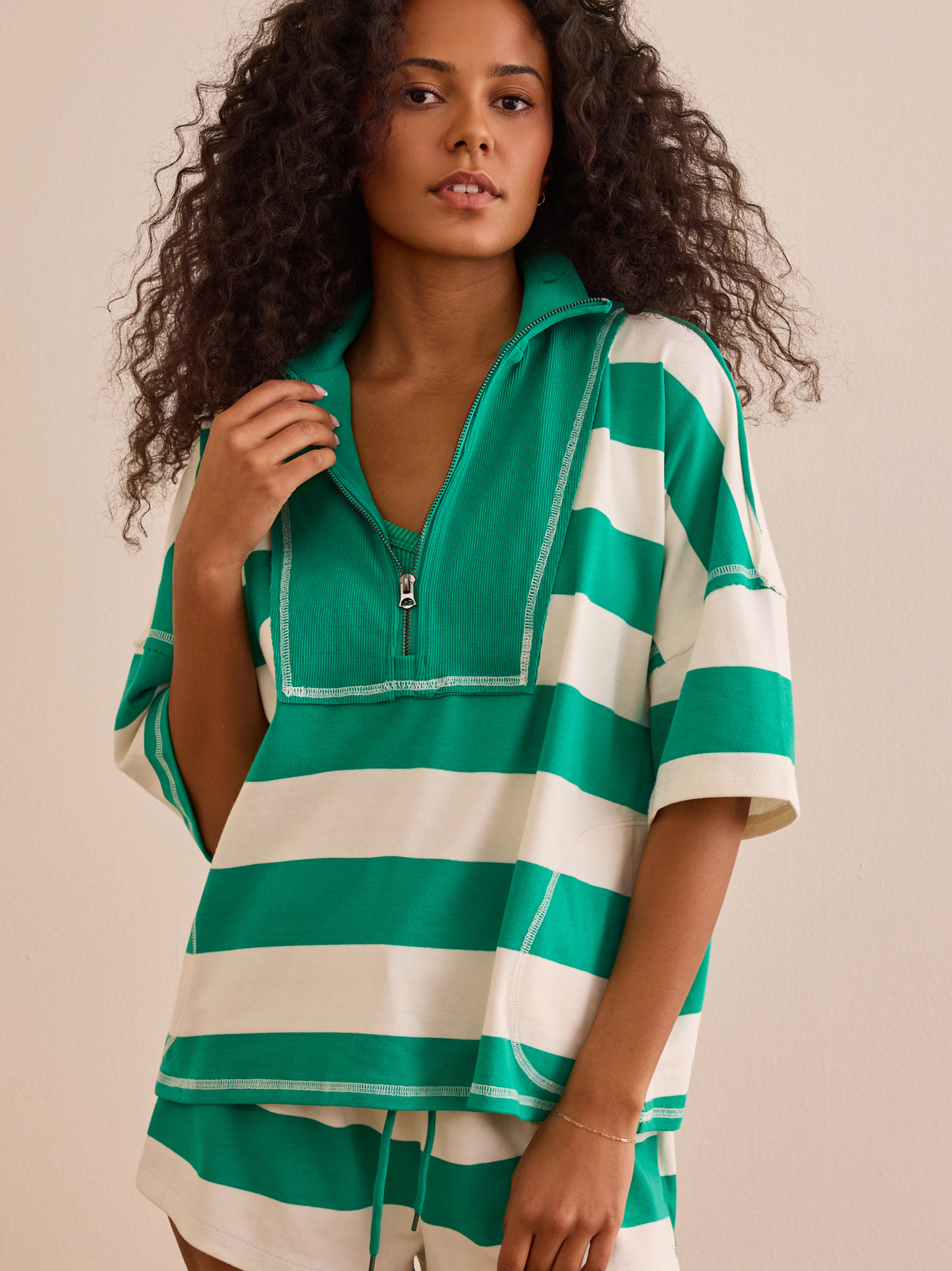 Steady Stripe Quarter Zip in Green | AS Revival
