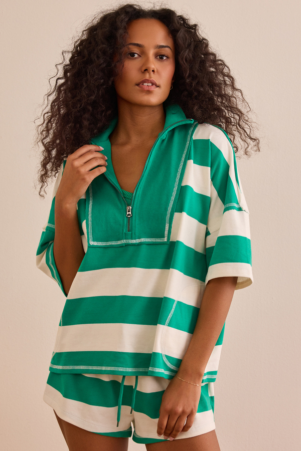 Steady Stripe Quarter Zip in Green | AS Revival