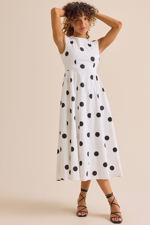 Eloria Polka Dot Maxi Dress in White & Black | Altar'd State