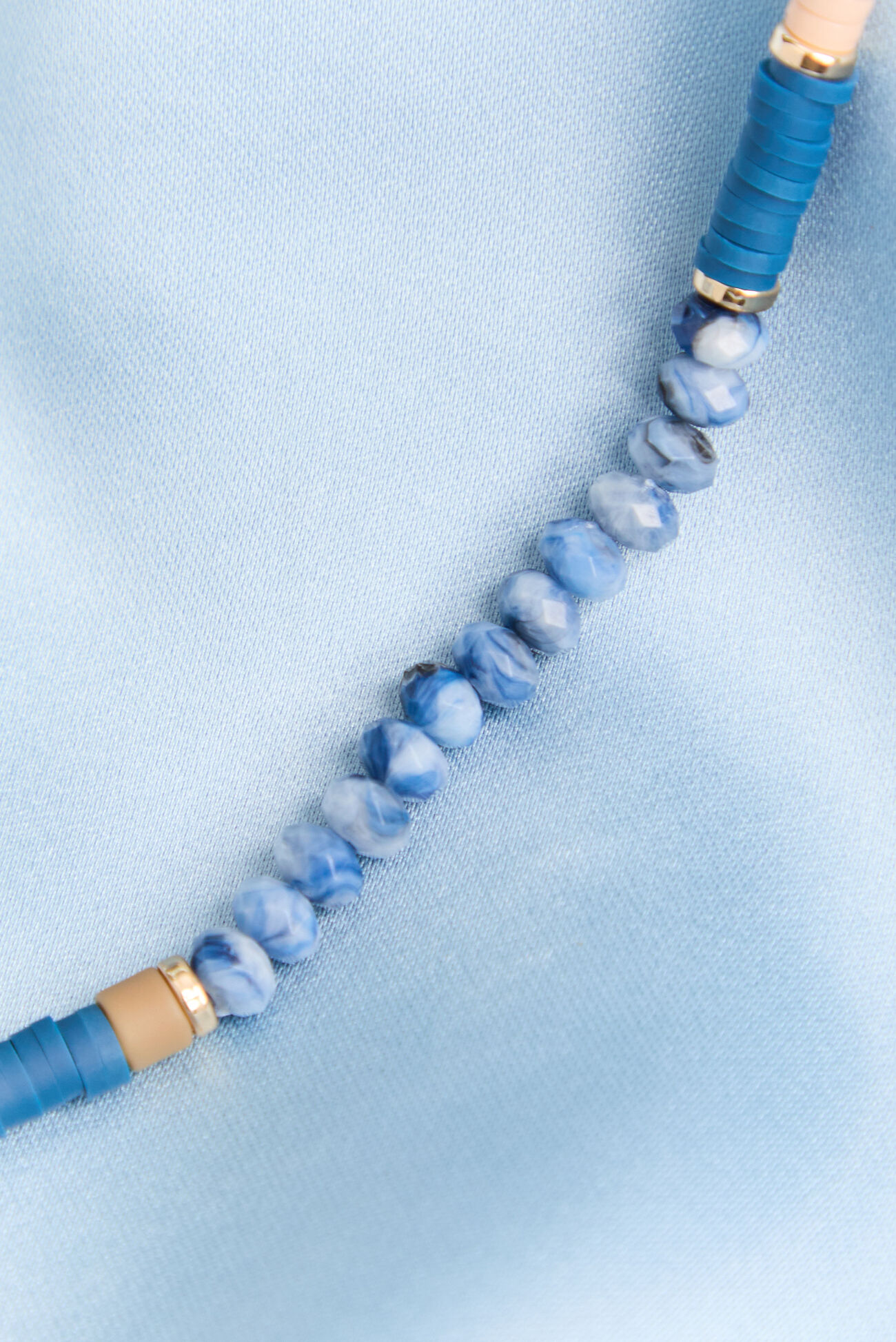 Marble Blue & Gold Beaded Statement Necklace