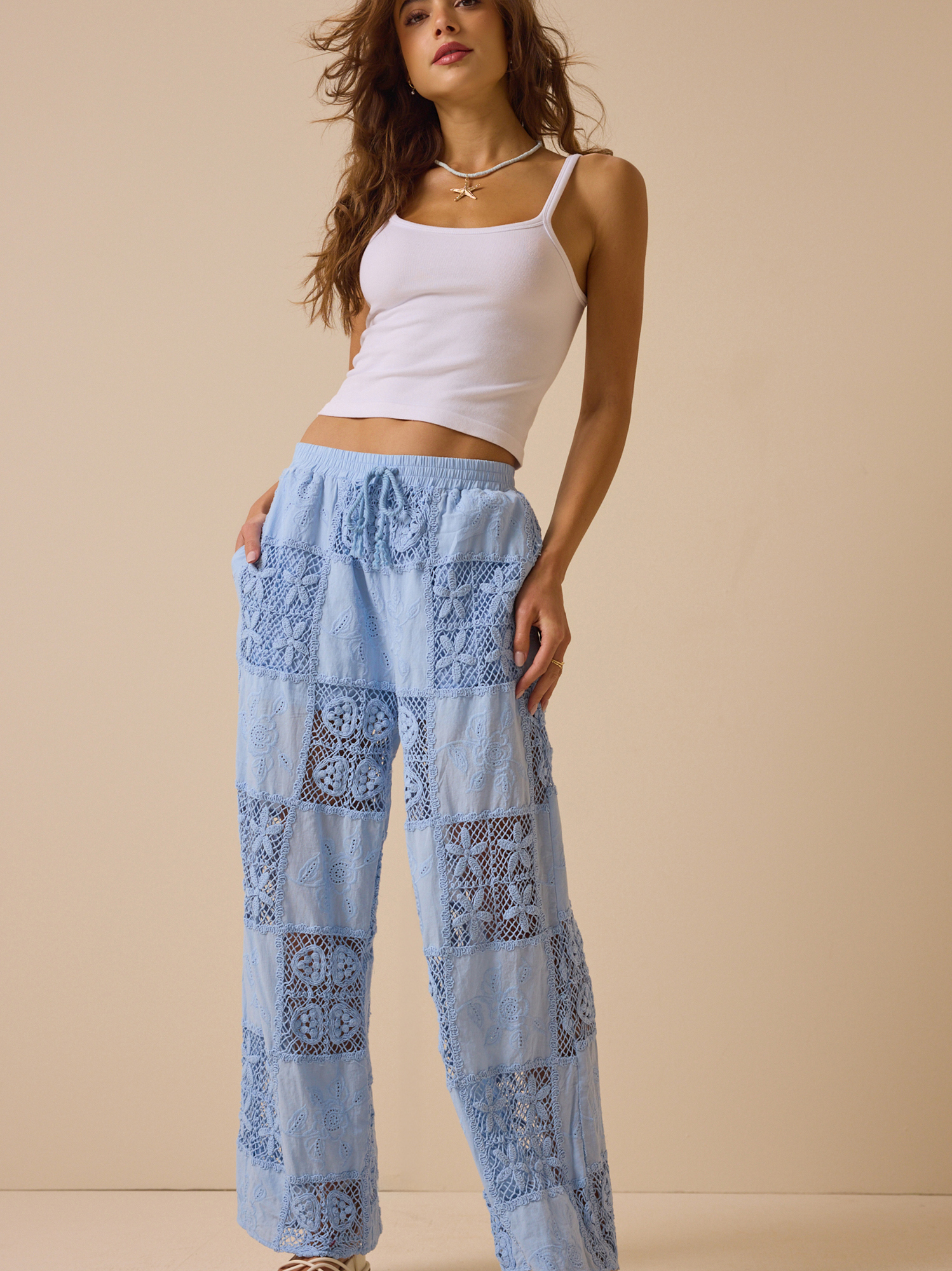 Hibiscus Patchwork Crochet Pant in Light Blue | Altar'd State