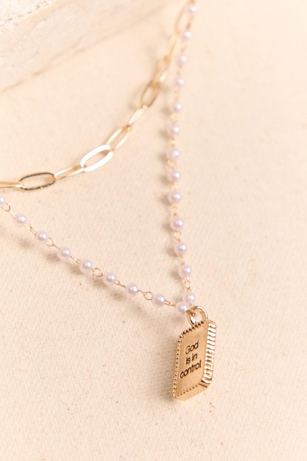 God Is In Control Layered Pearl Cross Necklace Detail 3 - Altar'd State