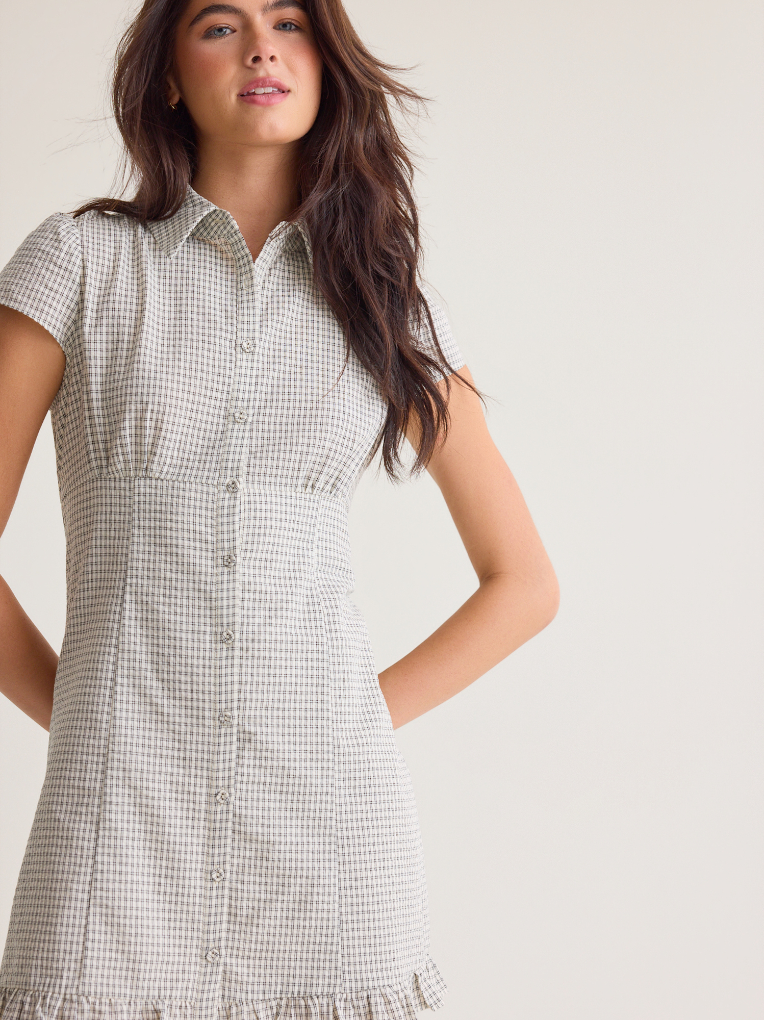 black and white plaid mini dresses Hallee Dress in Ivory & Womens dresses