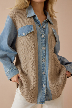 Nala Cable Knit Denim Sweater - Altar'd State - 