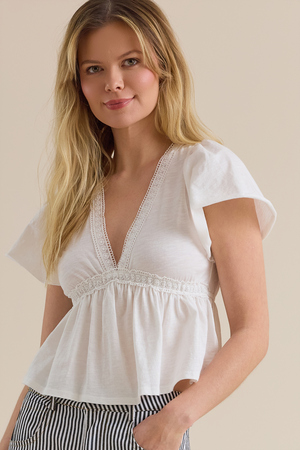 Nia Crochet Babydoll Tee in Ivory | Altar'd State