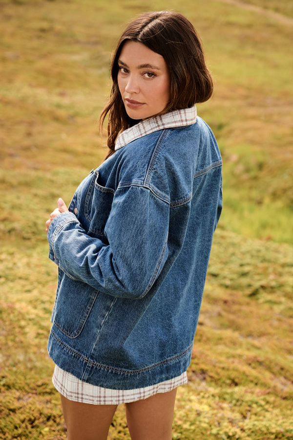 Cambria Plaid Trim Utility Jacket Detail 4 - Altar'd State