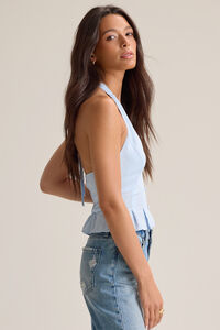 Mirabella Dot Halter Button Up Tank Detail 5 - Altar'd State
