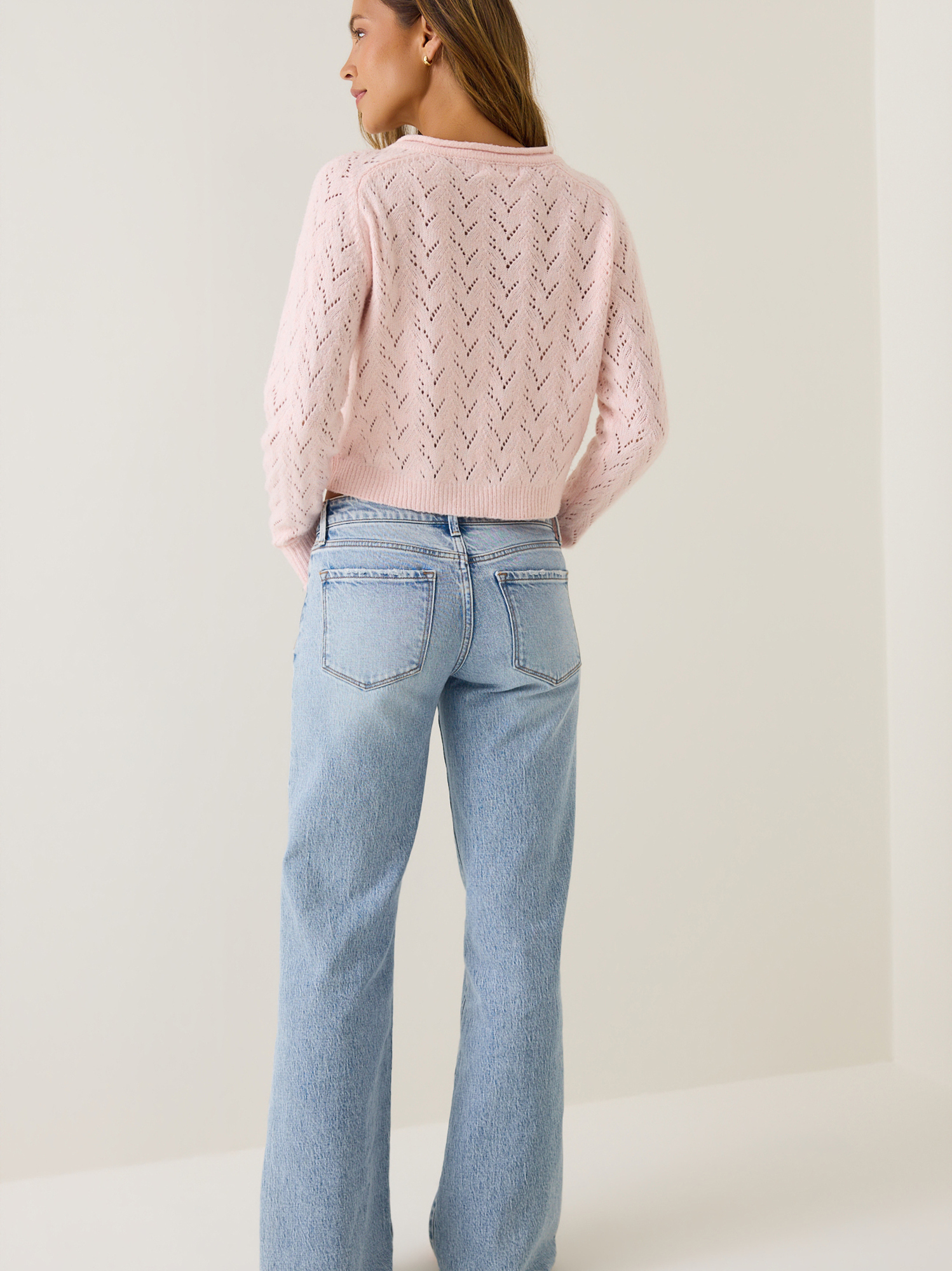 Elara Pointelle Button Up Cardigan in Light Pink | Altar'd State