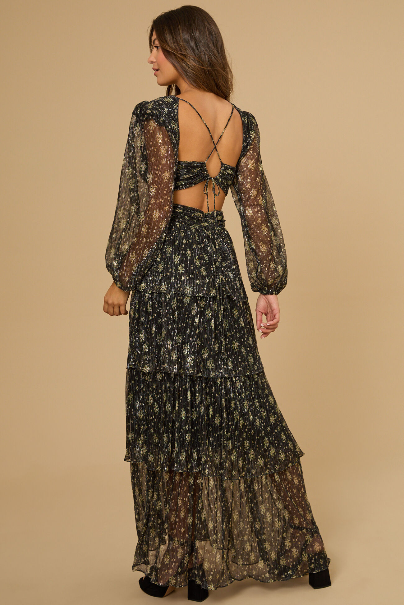 green emerald velvet dress Elena Floral Halter Maxi Dress main image 1