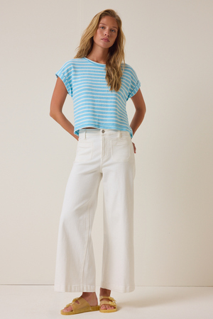 Hattie Stripe Roll Sleeve Crew - Altar'd State - 