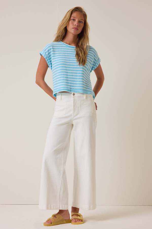 Hattie Stripe Roll Sleeve Crew Detail 2 - Altar'd State