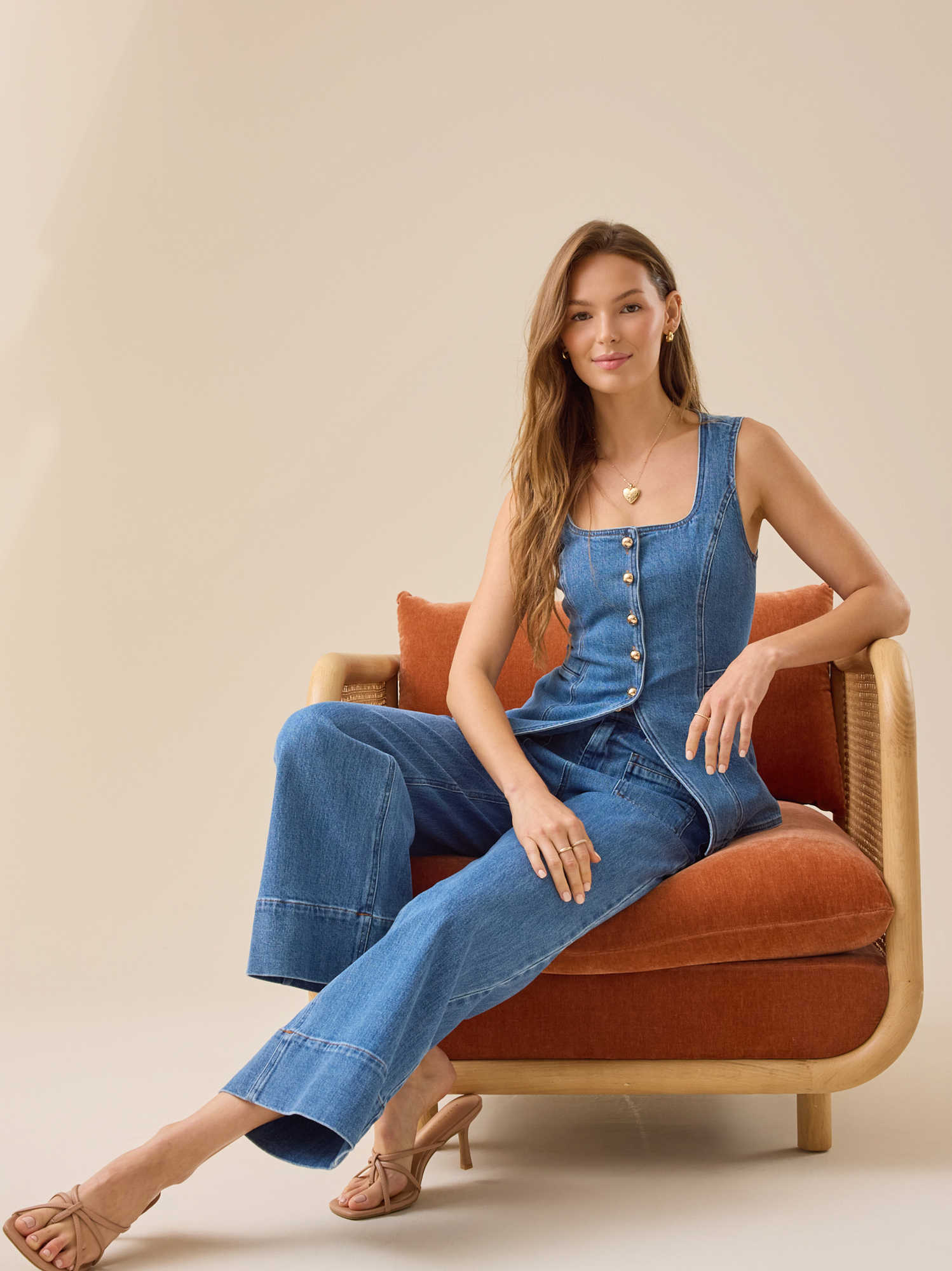 Lyra Denim Vest in Blue | Altar'd State