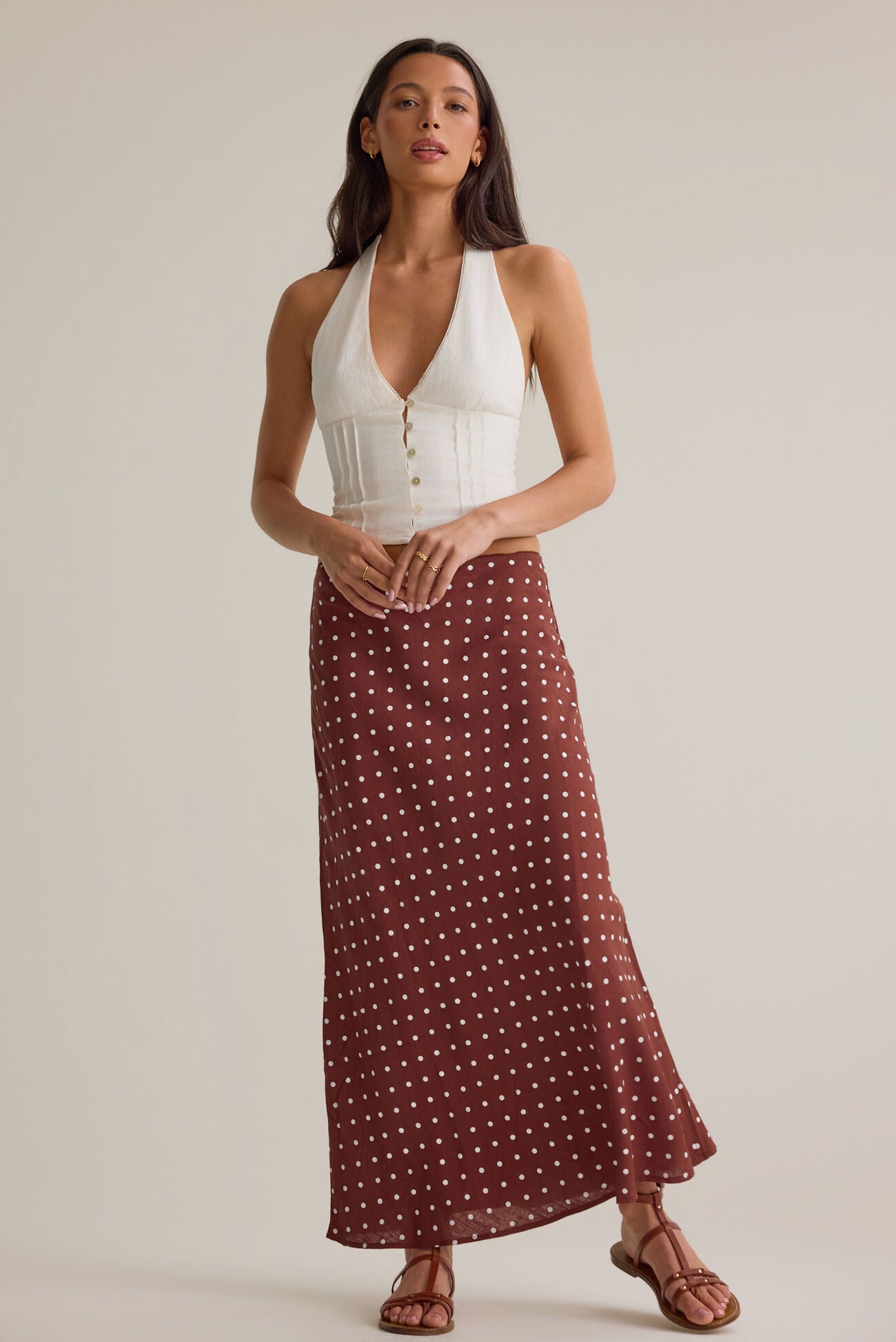 Elodie Polka Dot Linen Maxi Skirt