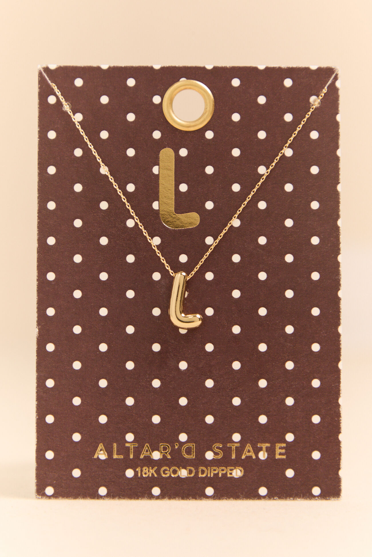 18K Gold L Bubble Monogram Necklace