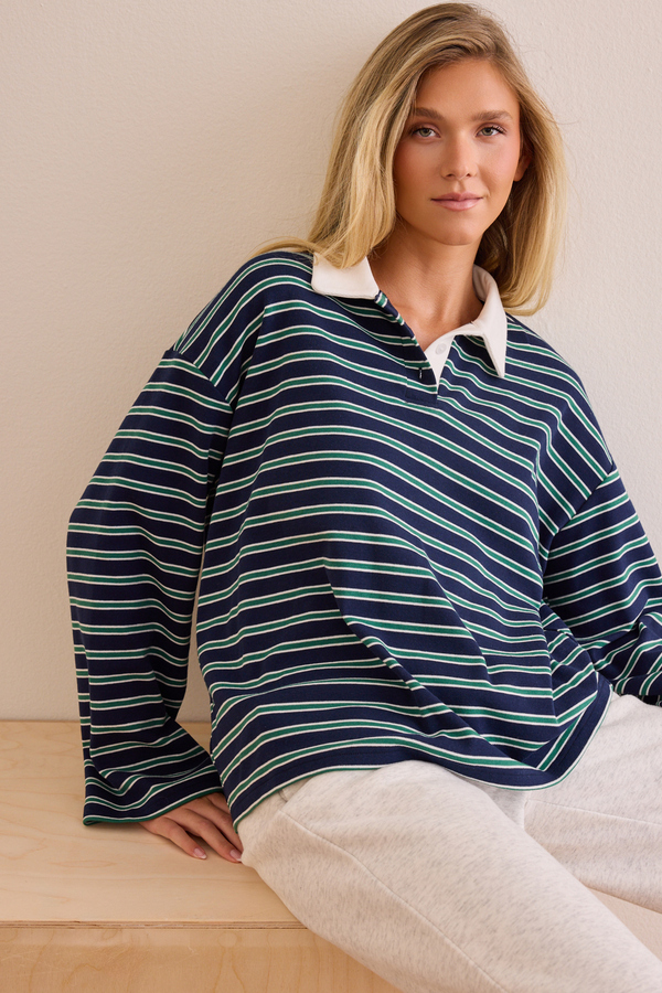 Captains Stripe Boxy Polo Detail 3 - Altar'd State