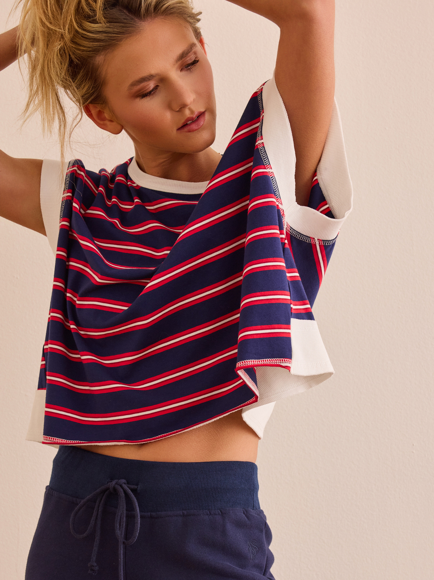 Sprint Stripe Tee in Navy/Red | AS Revival