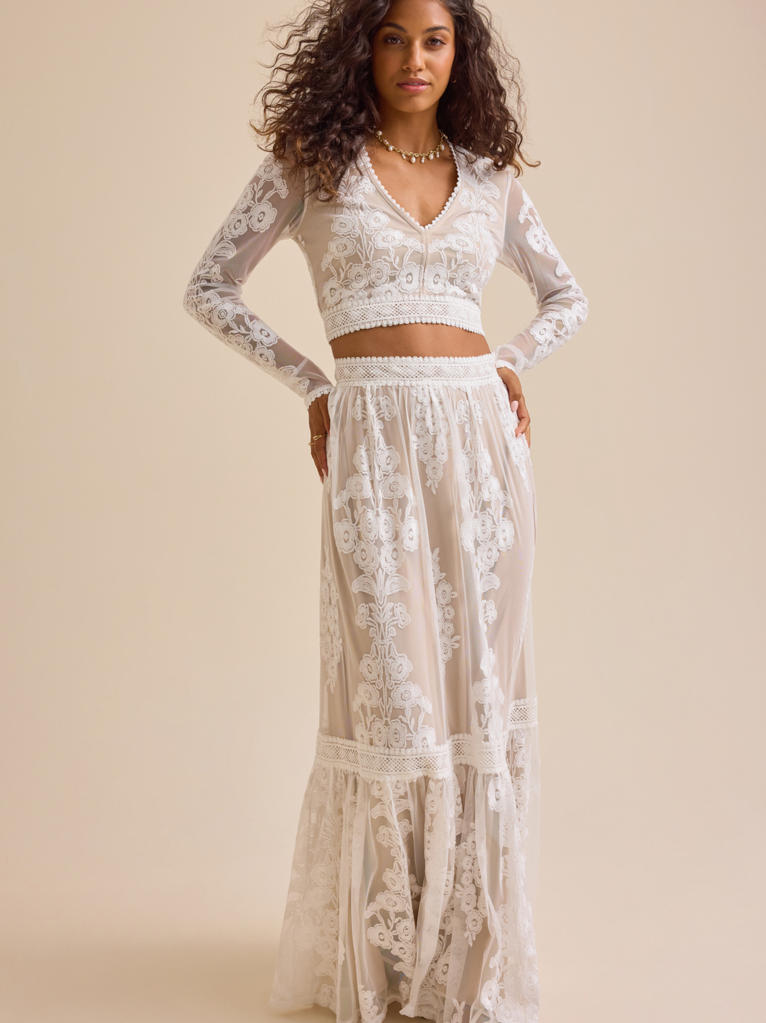 Arissa Floral Embroidered Top in Ivory & Nude | Altar'd State