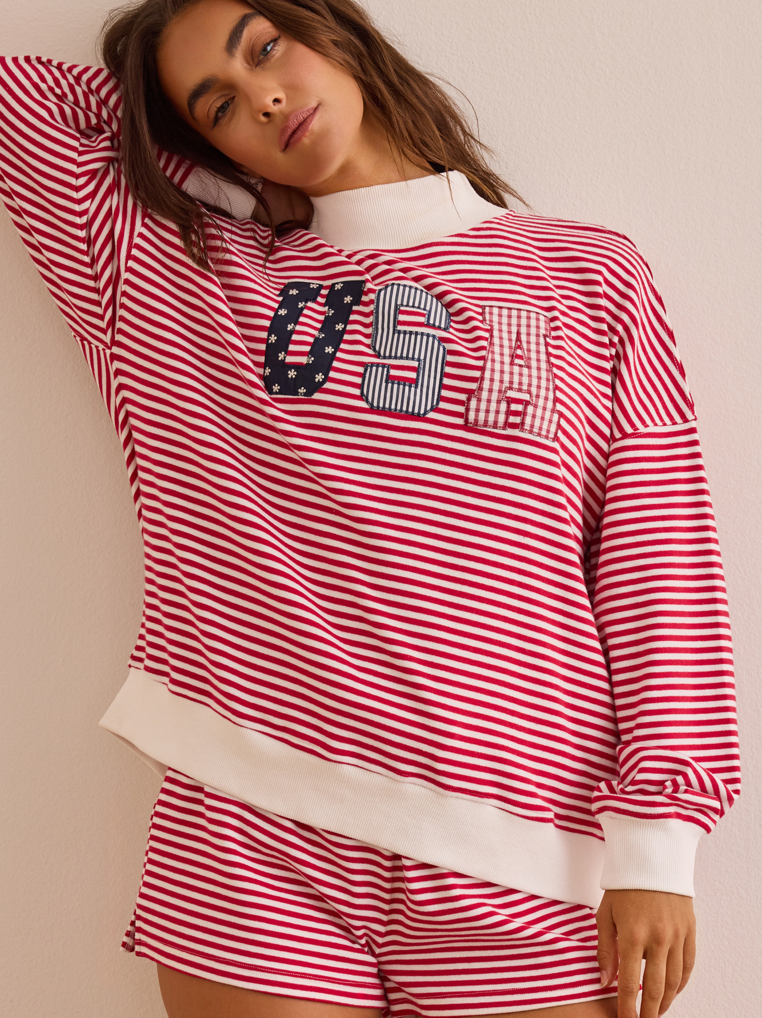 USA Stripe Mockneck Pullover in Red & White | AS Revival