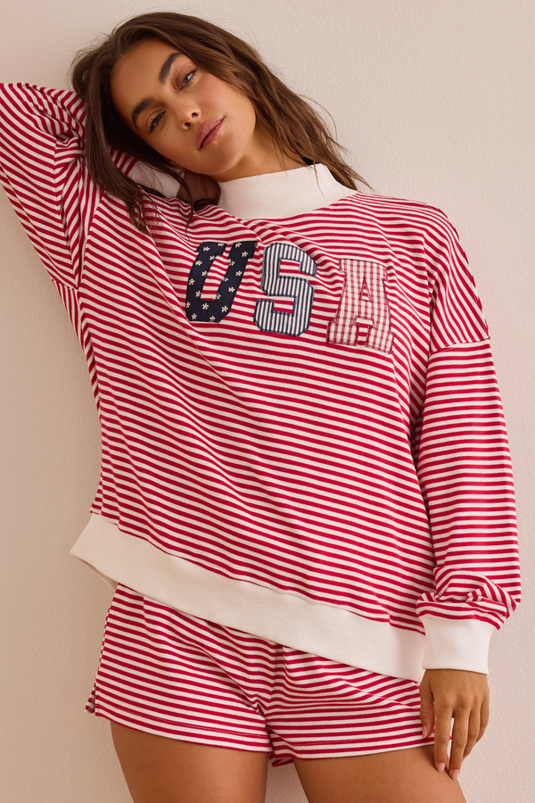 USA Stripe Mockneck Pullover - Altar'd State