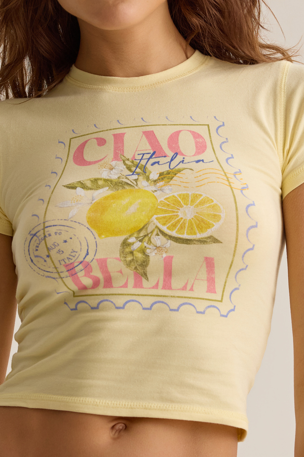 Ciao Bella Postcard Baby Tee Detail 2 - Altar'd State