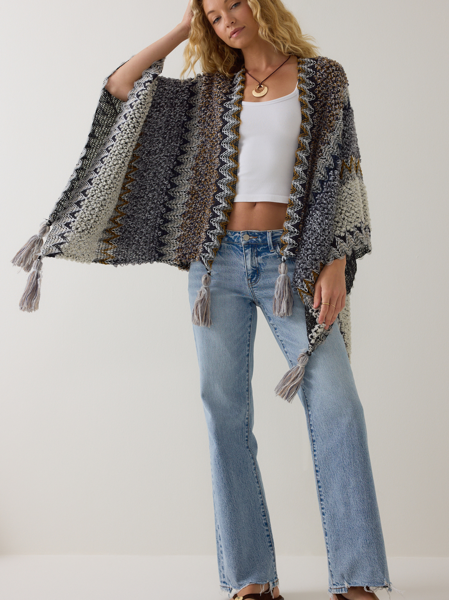 Auburn Knit Poncho in Grey Multi | Altar'd State