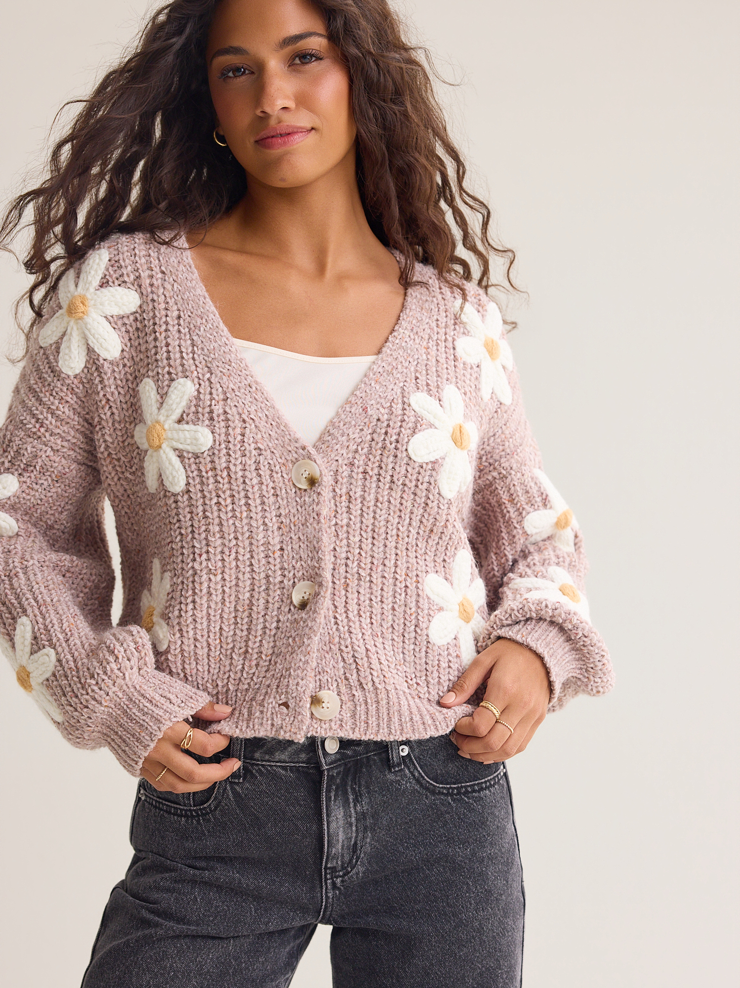 Soraya Daisy-Knit Sweater in Taupe | Altar'd State