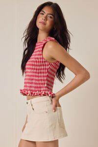 Meadow Gingham Ruched Ruffle Tank Detail 3 - Altar'd State