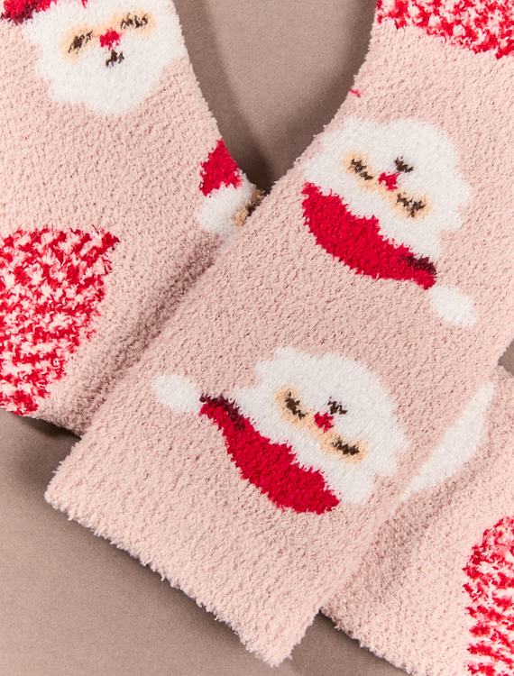 Pink Peppermint Santa Fuzzy Socks Detail 2 - Altar'd State