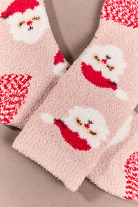Pink Peppermint Santa Fuzzy Socks Detail 2 - Altar'd State