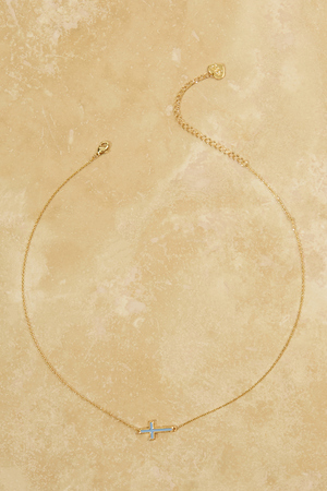 18K Gold Blue Cross Necklace - Altar'd State - 