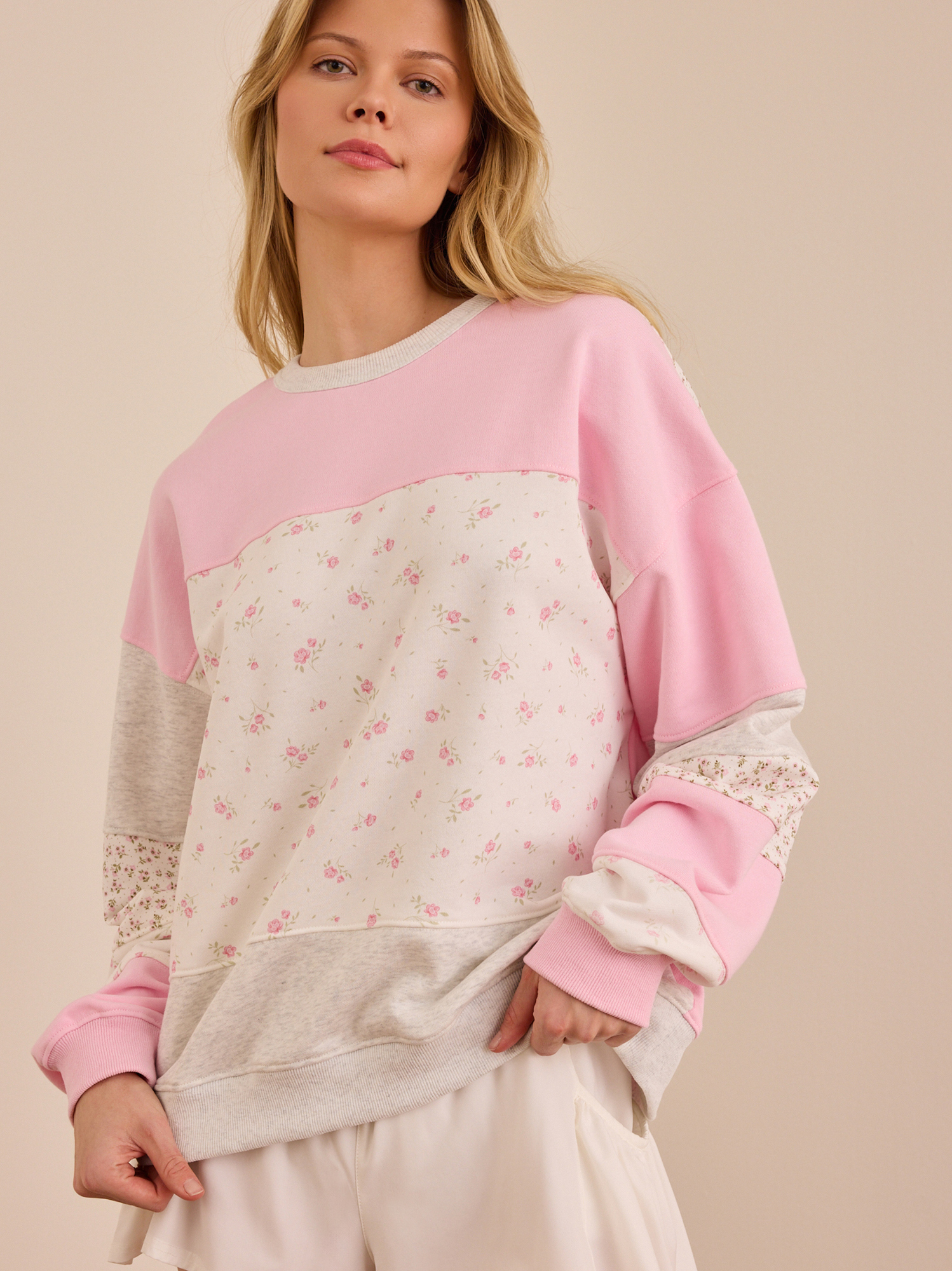 Mixed Bloom Pullover in Grey & Pink | AS Revival