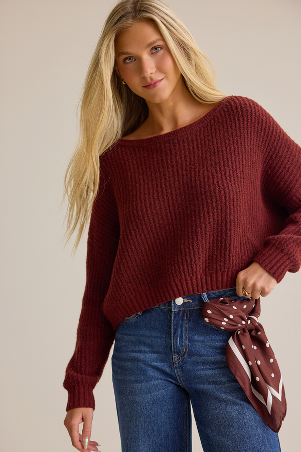 Linden Ribbed Boatneck Crop Sweater Detail 3 - Altar'd State