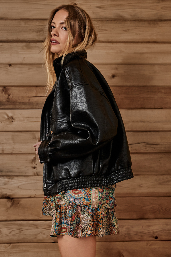 Mona Vegan Leather Bomber Jacket Detail 9 - Altar'd State