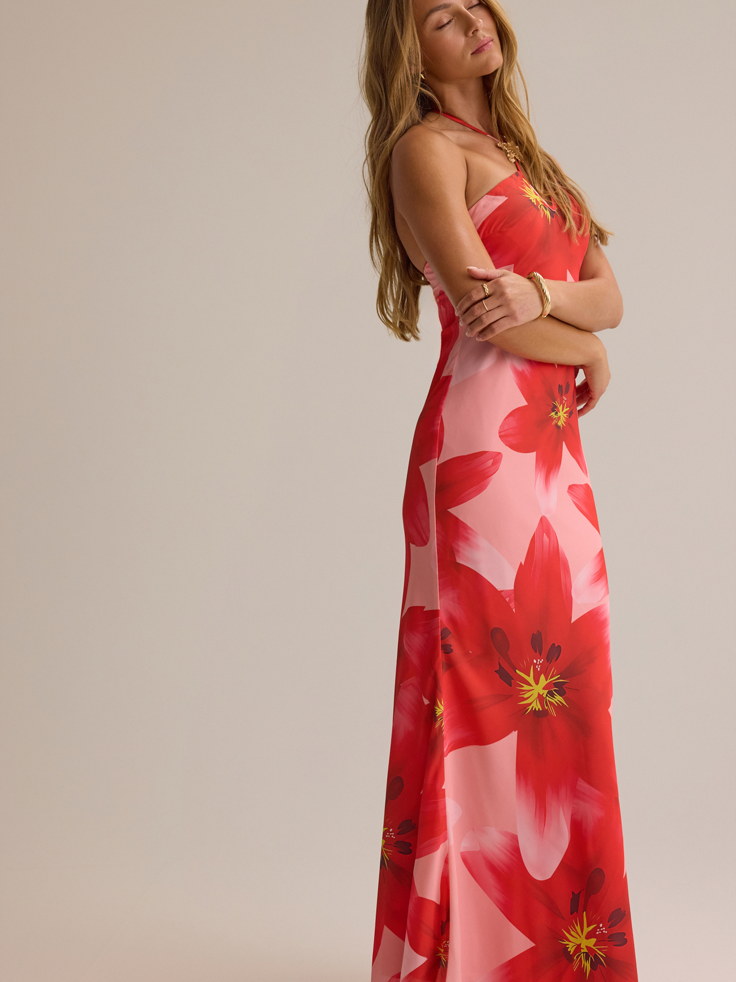 Altar'd State | Serenity Floral Maxi Dress | RED | Material: 100% Polyester, Lining: 95% Polyester, 5% Spandex | XS