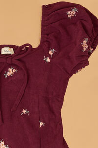 Peony Flower Embroidered Corduroy Puff Sleeve Dress Detail 2 - Altar'd State