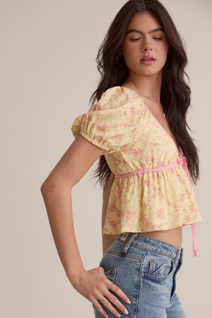 Vietta Floral Puff Sleeve Top - Altar'd State - 