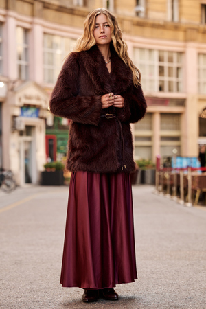 Carlie Faux Fur Belted Coat - Altar'd State - 