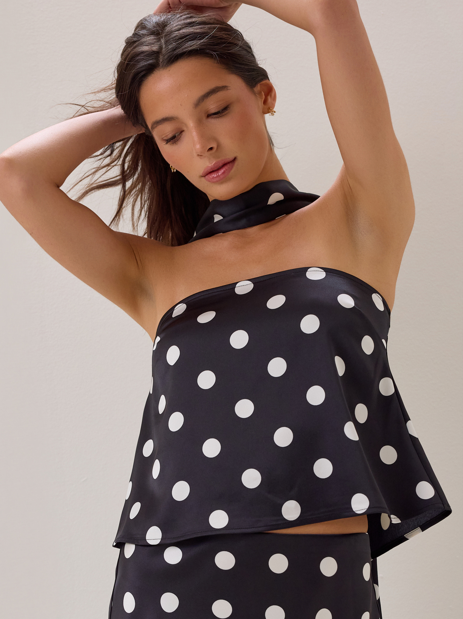 Nancie Polka Dot Scarf Top in Black & White | Altar'd State