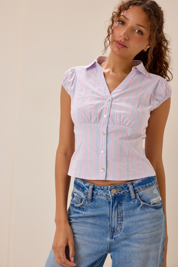 Jude Stripe Button Up Top Detail 3 - Altar'd State